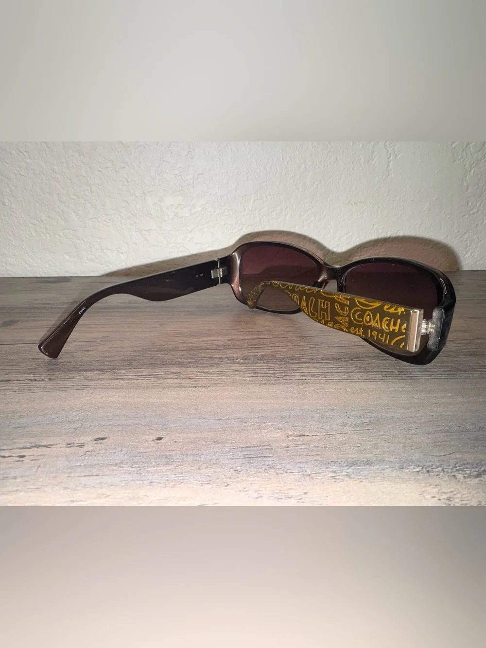 Coach Women’s Brown Sunglasses with Yellow Logo Accent